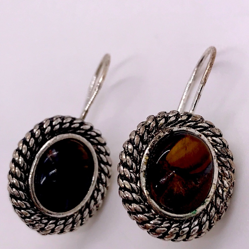 Vintage Avon Silver Tone Tiger's Eye Pierced Earrings